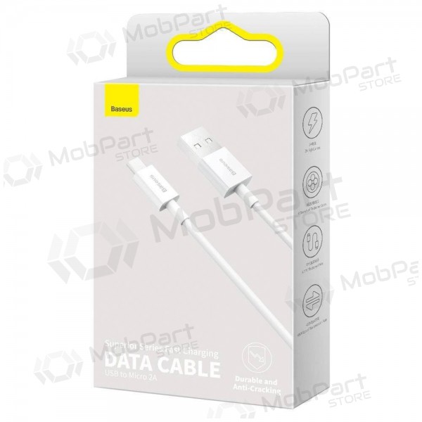 USB kabelis Baseus Superior microUSB 2A 2.0m (balts) CAMYS-A02