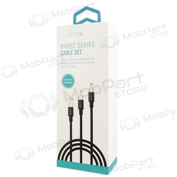 USB kabelis Devia Pheez 3 Pack microUSB 0.25m,1.0m,2.0m (melns)