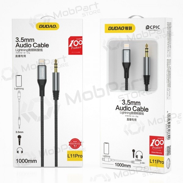 Audio kabelis Dudao L11Pro Lightning uz 3.5 mm 1 m melns