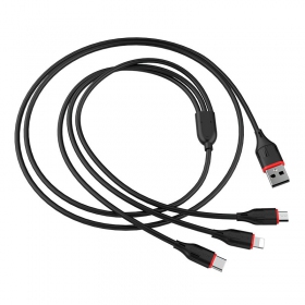 USB kabelis Borofone BX17 3in1 microUSB-Lightning-Type-C 1.0m (melns)