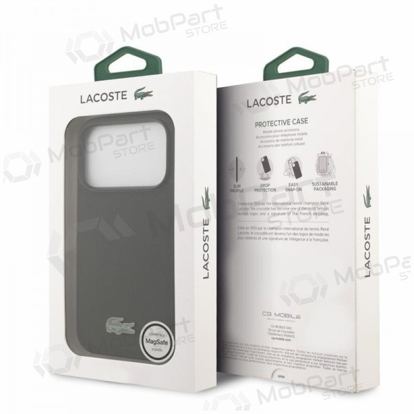 Apple iPhone 18 Pro maciņš - Lacoste PVC Iconic Petit Pique Metal Logo MagSafe (melns)