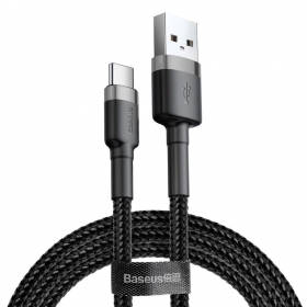 USB kabelis Baseus Cafule Type-C 2.0m 2.0A (pelēks-melns) CATKLF-CG1