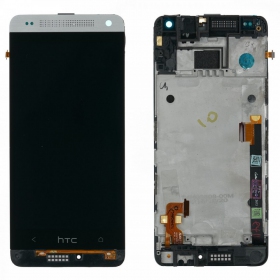 HTC One Mini (M4) ekrāns (sudraba) (ar rāmīti) (lietots grade B, oriģināls)