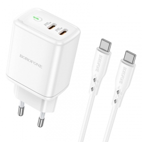Lādētājs buitinis Borofone BN9 2xType-C 35W + Type-C balts