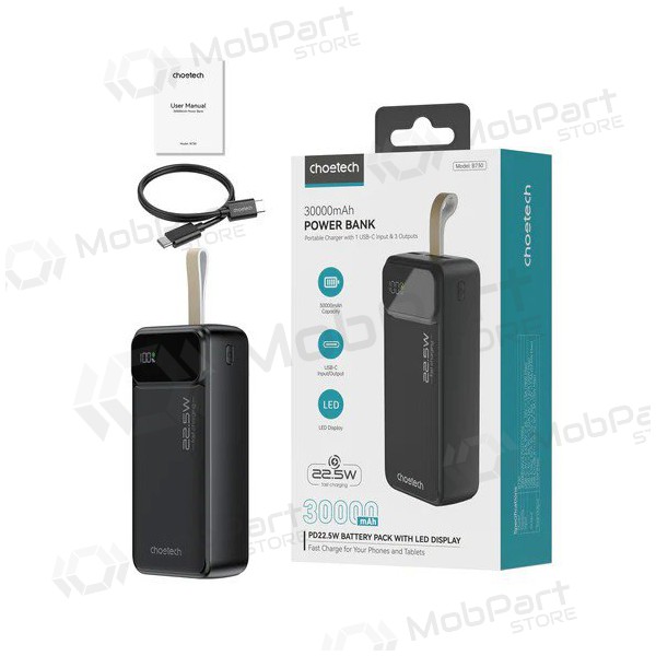 Ārējā baterija Power Bank Choetech B730 22.5W 30000mAh melna