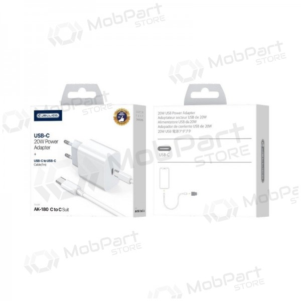 Lādētājs Jellico AK180 20W USB-C + USB-C to USB-C cable 1.0m balts