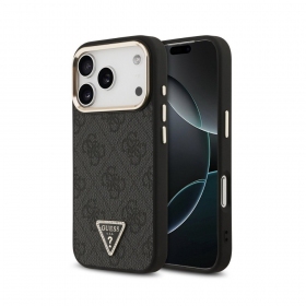 Apple iPhone 18 Pro maciņš - Guess PU Leather 4G Strass Triangle Logo Gold Frame MagSafe
