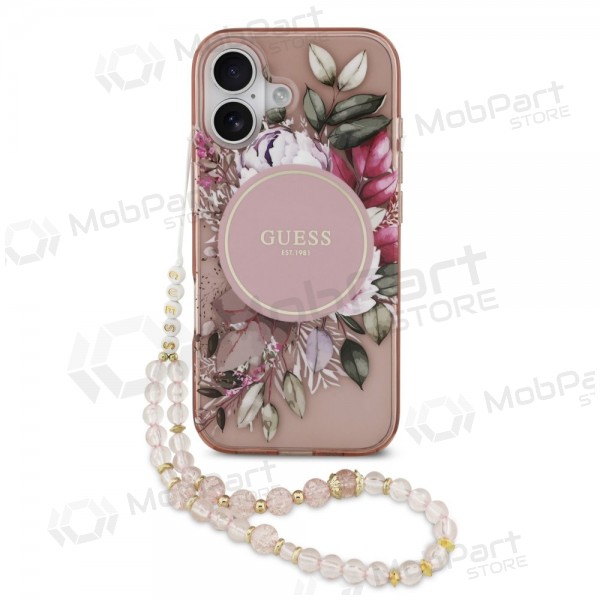 Apple iPhone 17 maciņš - Guess IML Flowers Strap MagSafe (rozā)