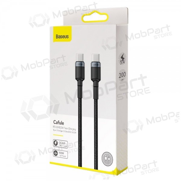 USB kabelis Baseus Cafule PD100W Type-C 2.0m pelēks-melns CATKLF-ALG1