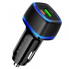 Lādētājs automobilinis Borofone BZ14A PD20W+QC3.0 x 2 USB (Type-C to Lightning) (melns)