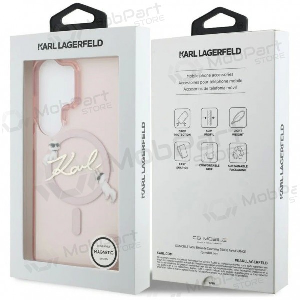 Samsung Galaxy S26 Ultra maciņš - Karl Lagerfeld IML Choupette Karl Script Logo Magnetic (rozā)