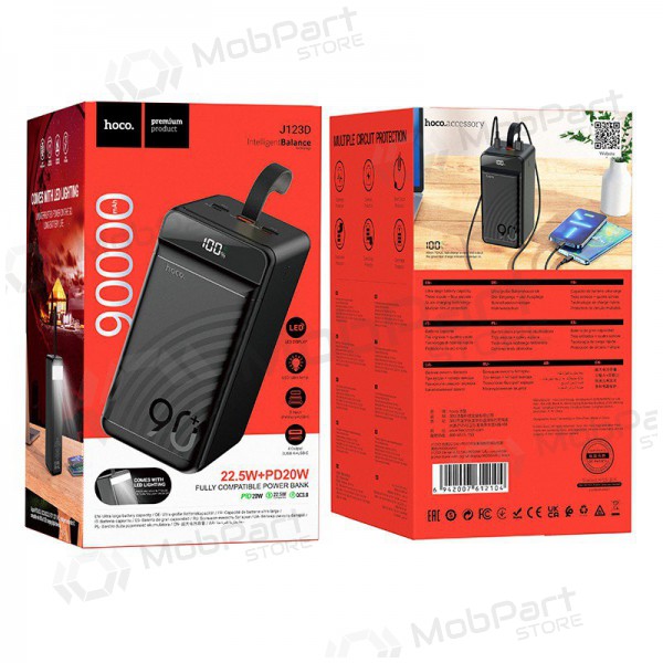 Ārējā baterija Power Bank Hoco J123D 22.5W+PD20W 90000mAh melna