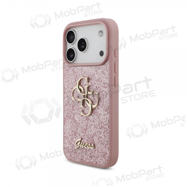 Apple iPhone 18 Pro maciņš - Guess PU Fixed Glitter 4G Metal Logo (rozā)