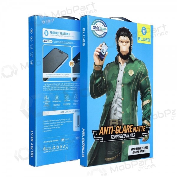 LCD apsauginis stikliukas 5D Mr. Monkey Glass (Strong Matte) Apple iPhone 16 Pro melns