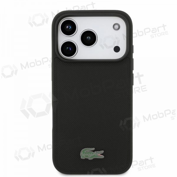 Apple iPhone 18 Pro maciņš - Lacoste PVC Iconic Petit Pique Metal Logo MagSafe (melns)