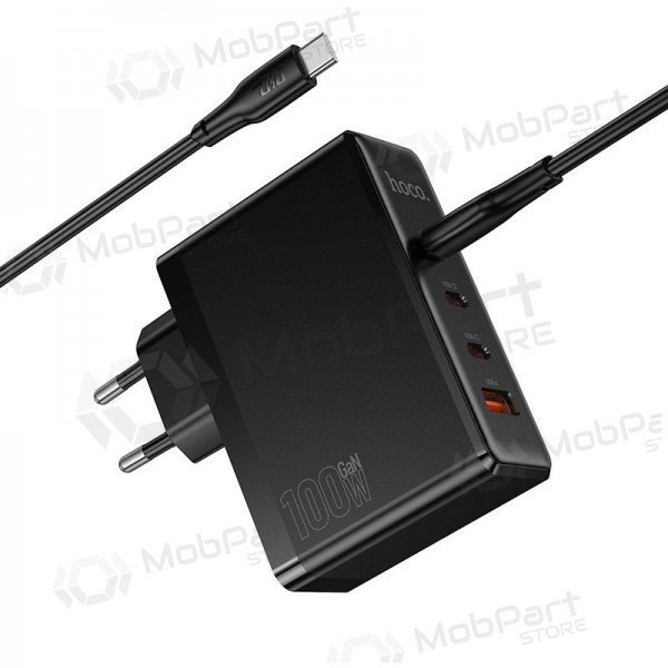 Tīkla lādētājs Hoco N85 100 W 3x USB-C + USB-A ar USB-C kabeli 2 m melns