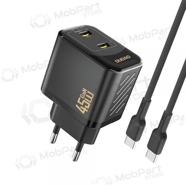 Tālruņa lādētājs Dudao A28PC 45 W GaN 2x USB-C ar USB-C kabeli 1 m melns