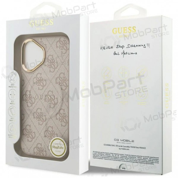 Apple iPhone 17 maciņš - Guess PU Leather 4G Gold Frame MagSafe (rozā)