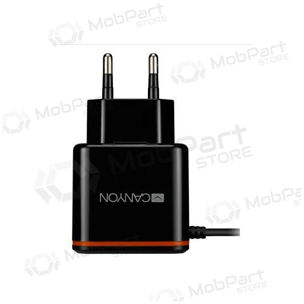 Lādētājs CANYON CNE-CHA042 + Type-C kabelis (1xUSB 5V 2.1A) (melns)
