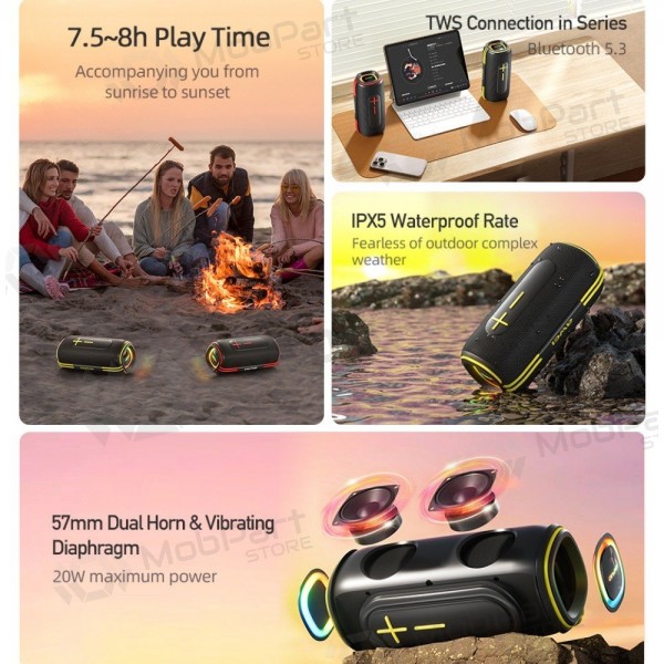 Bluetooth pārnēsājams skaļrunis Awei KA5 20W melns