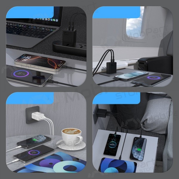 Tālruņa lādētājs Dudao A28PC 45 W GaN 2x USB-C ar USB-C kabeli 1 m melns