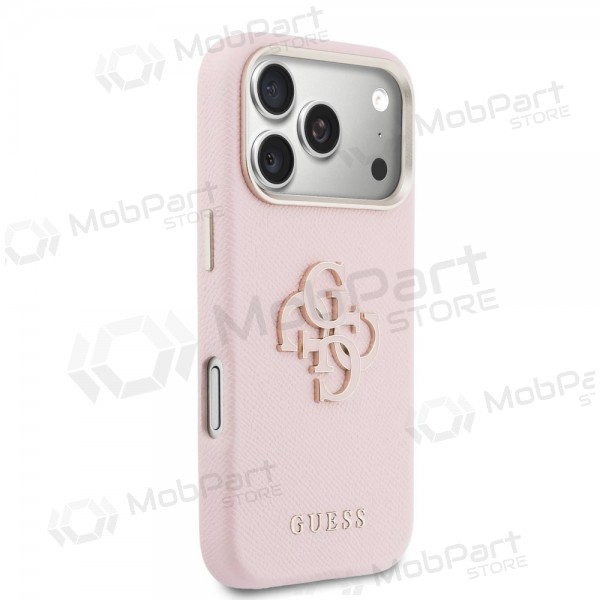 Apple iPhone 17 Pro Max maciņš - Guess PU Grained 4G Resin Metal Logo (rozā)