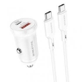 Lādētājs automobilinis Borofone BZ18A USB-A/Type-C PD20W+QC3.0 + Type-C (balts)