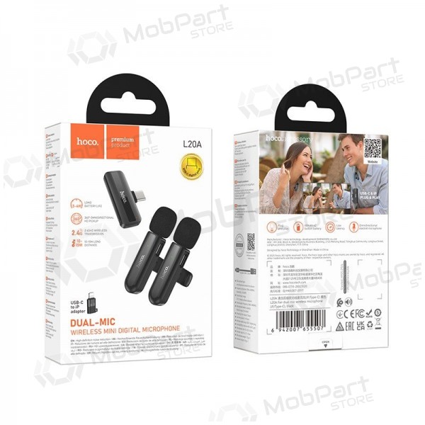 Belaidžių mikrofonų rinkinys Hoco L20A USB-C/Lightning melns