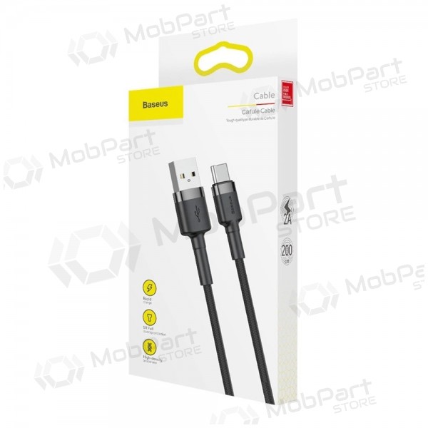 USB kabelis Baseus Cafule Type-C 2.0m 2.0A (pelēks-melns) CATKLF-CG1
