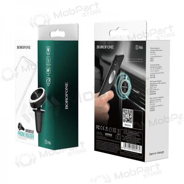 Automobilinis Universāls telefono laikiklis Borofone BH6, tvirtinamas ant ventiliacijos grotelių, magnetinis, melns