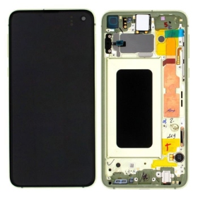 Samsung G970F Galaxy S10e ekrāns (Canary Yellow) (ar rāmīti) (lietots grade A, oriģināls)