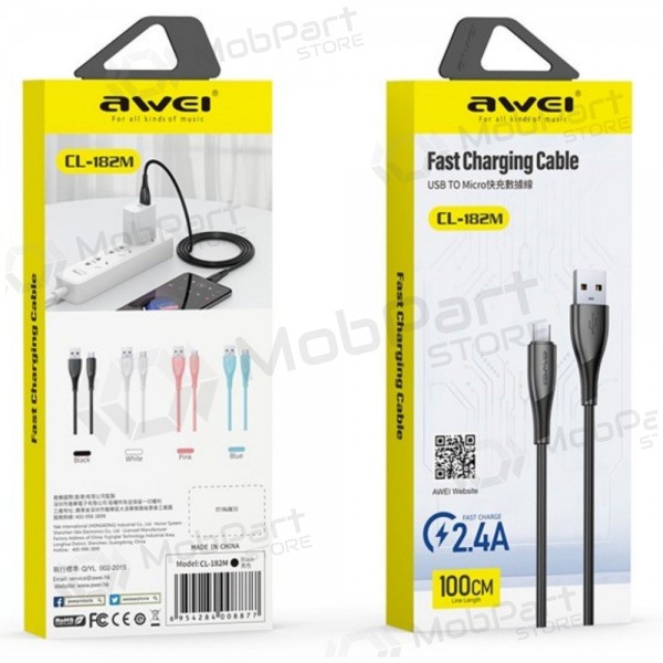 Micro USB kabelis Awei CL-182M USB-A uz Micro USB 1 m melns