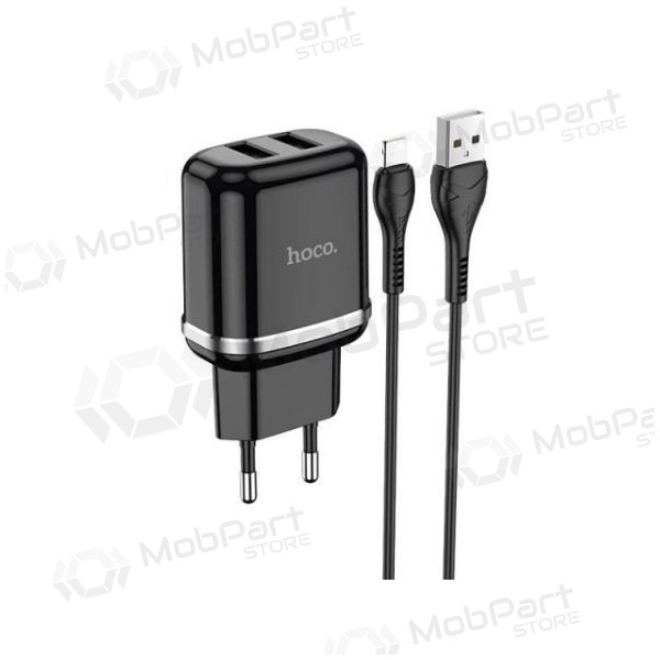 Lādētājs HOCO N4 Aspiring Dual USB + type-C kabelis (5V 2.4A) (melns)