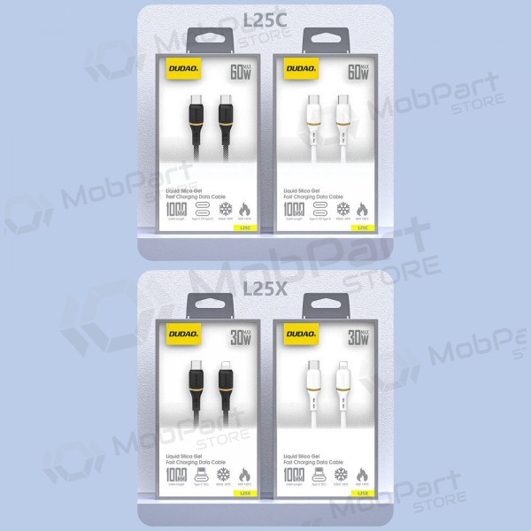 USB-C kabelis Dudao L25C USB-C uz USB-C 1 m 60 W melns