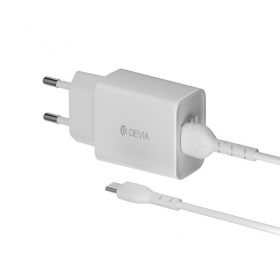 Lādētājs Devia Smart x 2 USB (2.4A) + Type-C (balts)