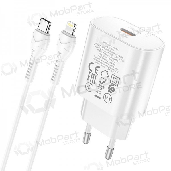 Tālruņa lādētājs Hoco N22 25 W USB-C ar Lightning kabeli 1 m balts