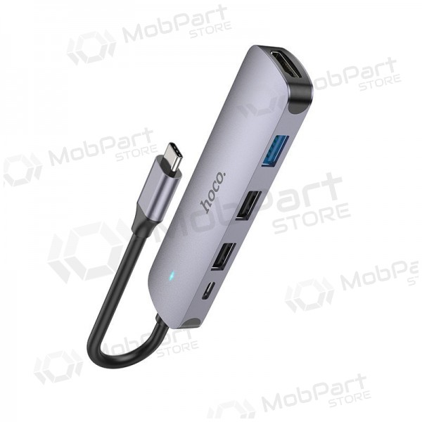 Adapteris Hoco HB27 Type-C Multi-Function Converter HDMI+USB3.0+USB2.0*2+PD pelēks