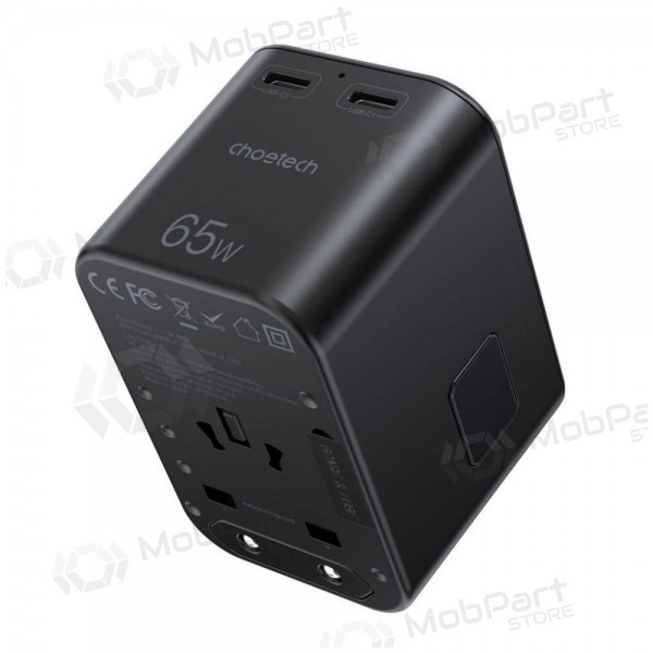 Universāls kelioninis lādētājs Choetech PD5009 65W 2xUSB-C/USB-A melns