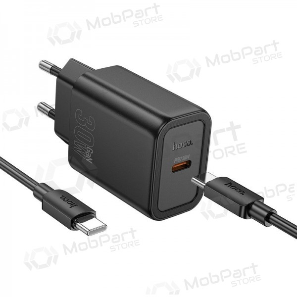 Tālruņa lādētājs Hoco N62 GaN USB-C ar USB-C vadu 1 m melns