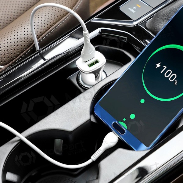 Lādētājs automobilinis Hoco Z31 Quick Charge 3.0 (3.4A) x 2 USB + Type-C (balts)