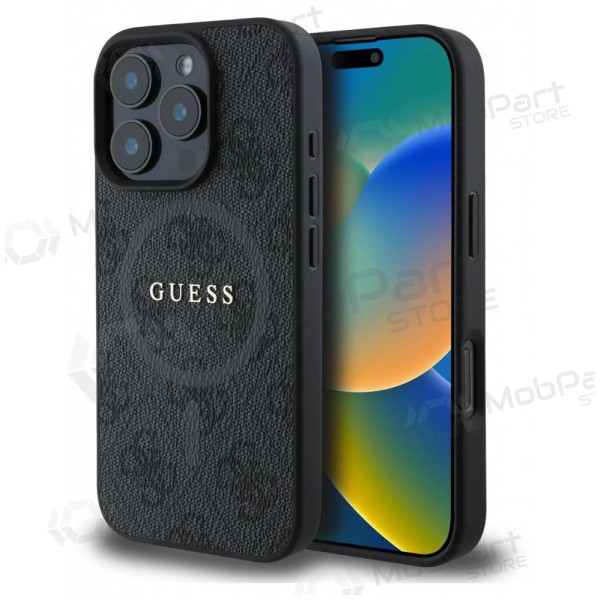 Apple iPhone 16 Pro Max maciņš - Guess PU Leather 4G Colored Ring MagSafe (melns)