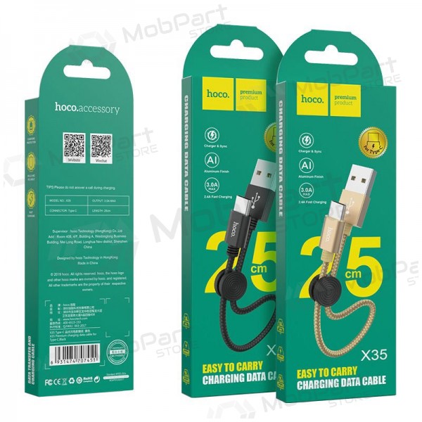 USB kabelis HOCO X35 lightning 0.25m (melns)