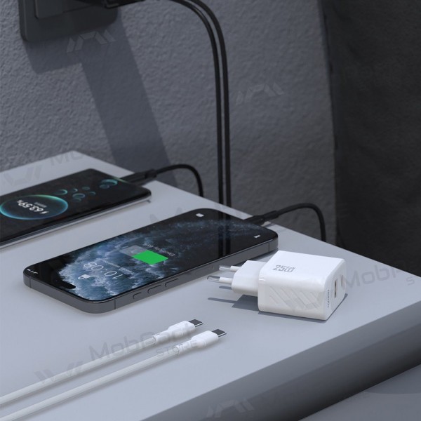 Tālruņa lādētājs Dudao A26TC 25 W GaN USB-C + USB-A ar USB-C kabeli 1 m balts