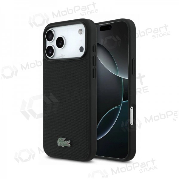 Apple iPhone 18 Pro Max maciņš - Lacoste PVC Petit Pique Semi Wrap Embossed MagSafe (melns)