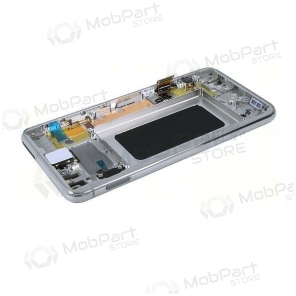 Samsung G970F Galaxy S10e ekrāns (Prism White) (ar rāmīti) (lietots grade A, oriģināls)