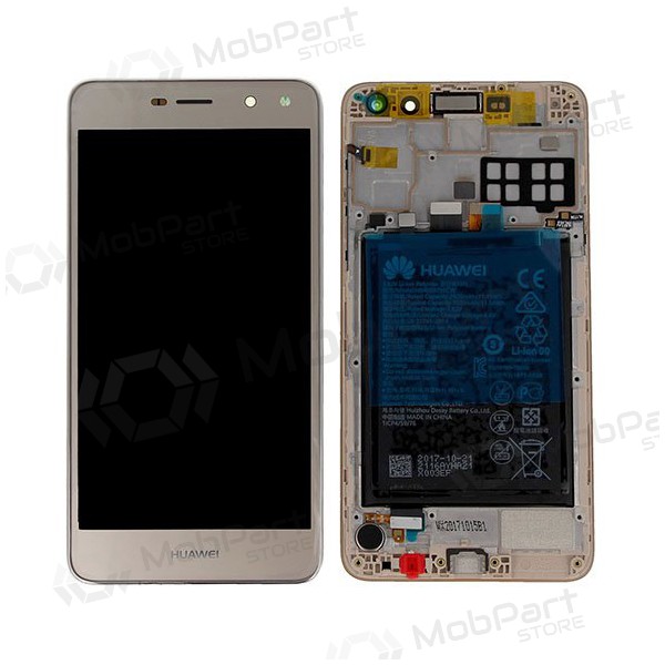 Huawei Y6 2017 (Nova Young) / Y5 2017 (Y5-3) ekrāns (zelta) (ar rāmīti un baterija) (service pack) (oriģināls)