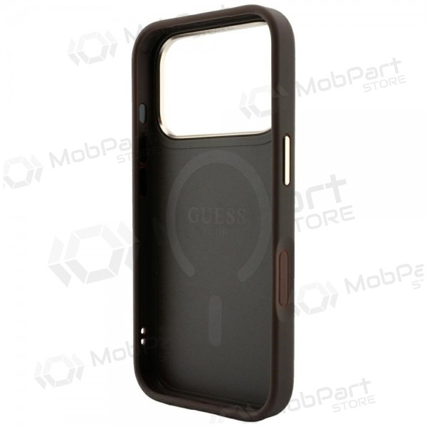 Apple iPhone 18 Pro Max maciņš - Guess PU Leather 4G Gold Frame Embossed MagSafe (brūns)