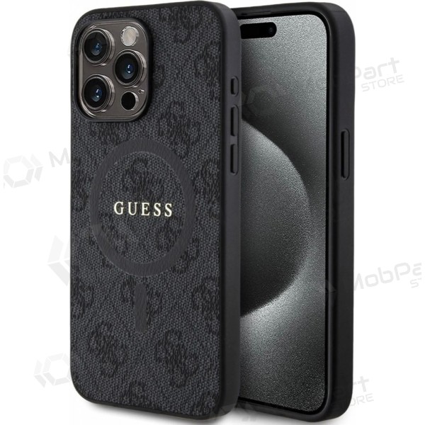 Apple iPhone 15 Pro Max maciņš - Guess PU Leather 4G Colored Ring MagSafe (melns)