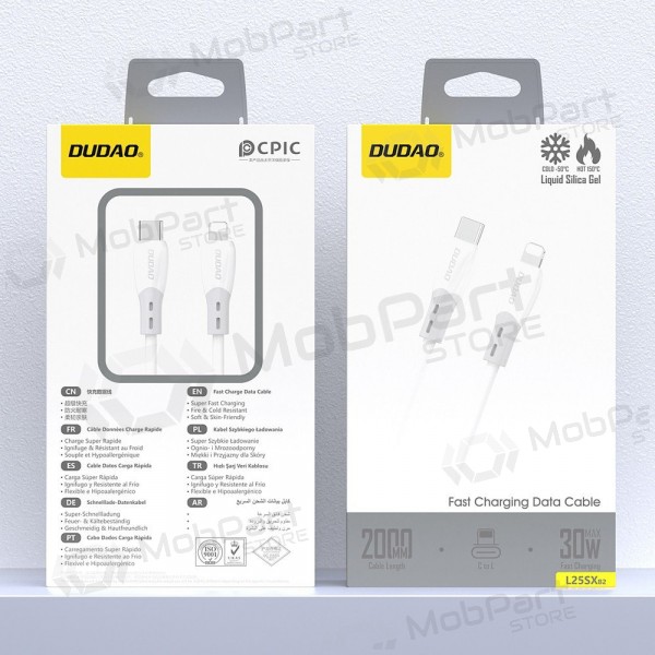Lightning vads Dudao L25SX USB-C uz Lightning 2 m 30 W balts