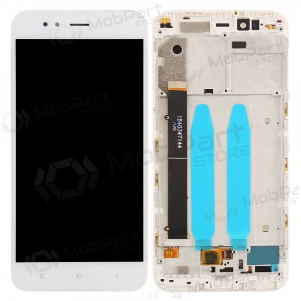 Xiaomi Mi A1 / Mi 5X ekrāns (balts) (ar rāmīti) (lietots grade C, oriģināls)